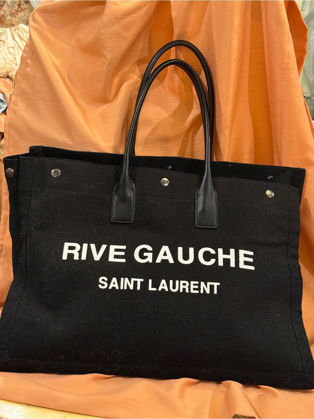 Saint Laurent Black 'Rive Gauche' Canvas Tote